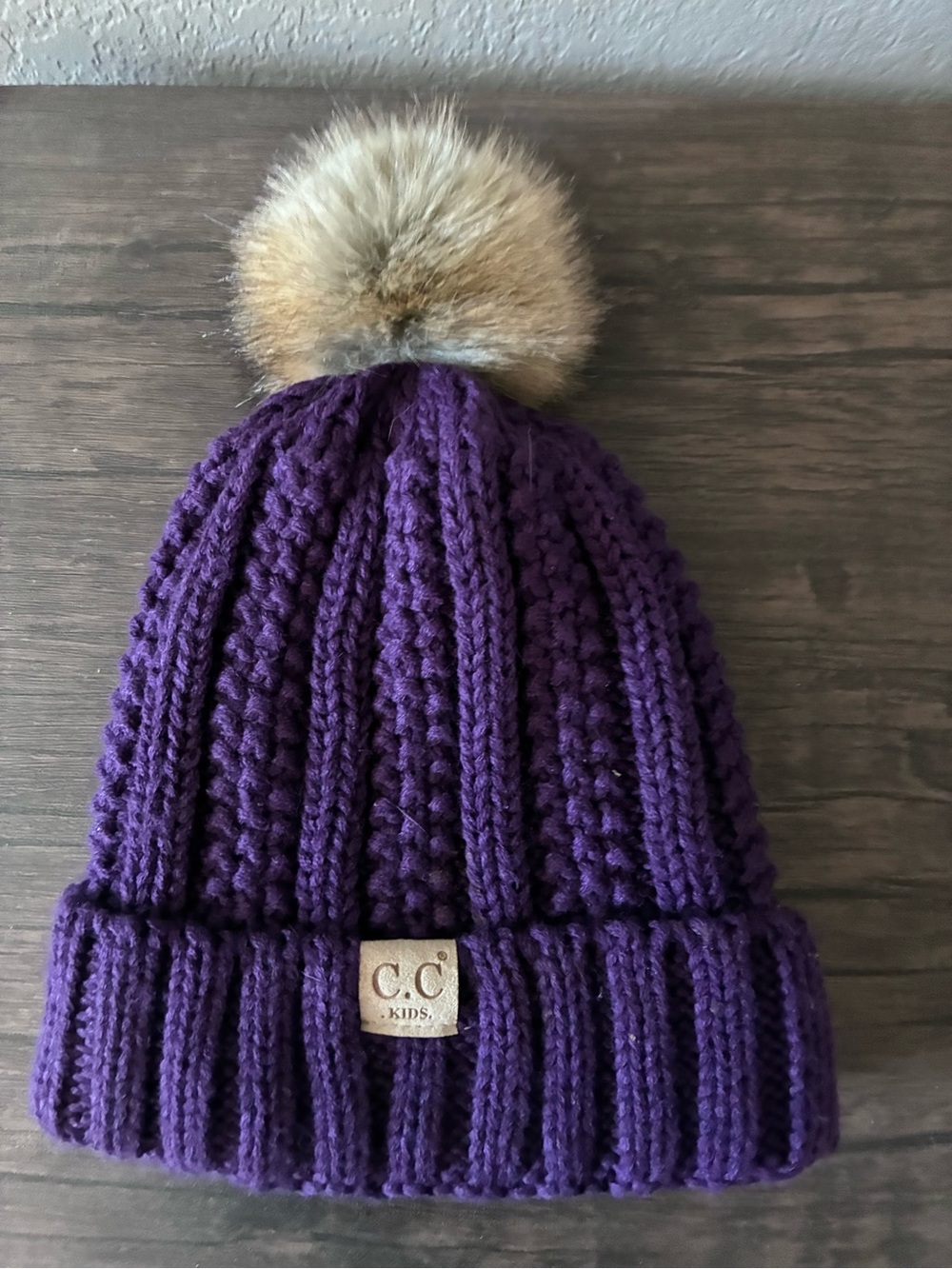 C.C Beanie Hat Girls Purple Knit Winter Pom